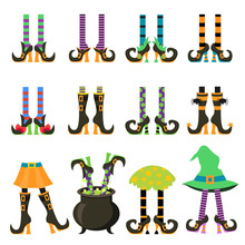 Witches Legs Flat Vector Illustrations Isolated Set