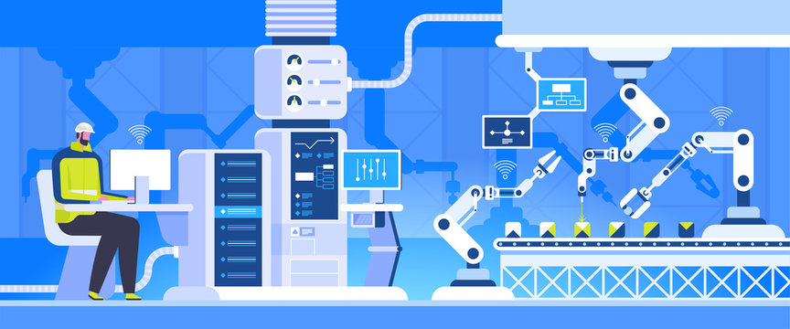 Modern smart factory flat vector illustration