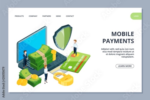 Mobile Payments Landing Page Isometric Online Banking Vector Web