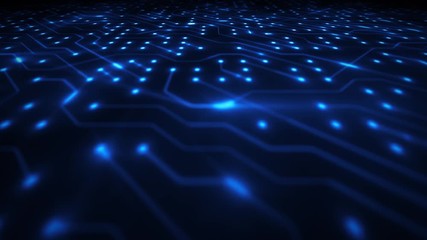 Wall Mural - hi-tech computer chipset background loop/ 4k animation of an abstract technology background with ele