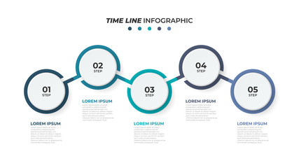 business infographic. timeline with 5 steps, circles and number options. vector template for present