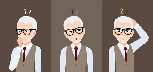 Alzheimer's disease or memory loss with old man cartoon character design vector