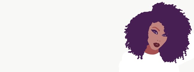 Canvas Print - African American illustration for fashion banner. Trendy woman model background. Afro curly hair style girl