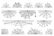 Set of spider web for Halloween. Halloween cobweb, frames and borders, scary elements for decoration. Hand drawn spider web or cobweb with hanging spider