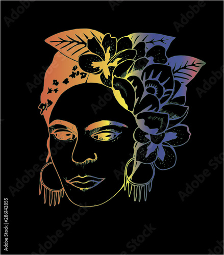 Canvas Print Color illustration Frida Khalo