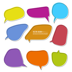 Set of bright varied speech bubbles. Empty cartoon vector frames, text box for conversation.