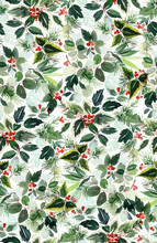 Seamless Watercolor Christmas Pattern With Berries And Spruce