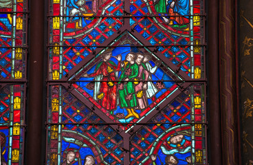 Wall Mural -  Stained glass window in Poissy collegiate church, Paris, France