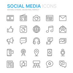 Collection of social media related line icons. 48x48 Pixel Perfect. Editable stroke
