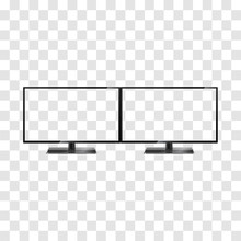 Two Desktop Monitors Isolated On Transparent Background. Two Widescreen Monitors Template. Full Hd Aspect Ratio 16:9