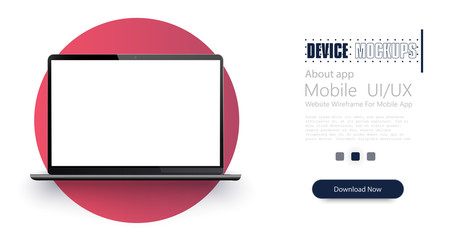 Fototapete - Modern laptop mock up - front view. The laptop is modern on a red background.  Vector illustration