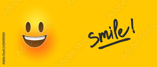 Cuadros en Lienzo Happy 3d smiley face icon with smile text quote