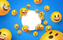 Fun Yellow Smiley Icon White Circle Frame Template