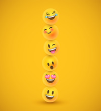 Fun Yellow 3d Emoticon Face Icons In Funny Tower