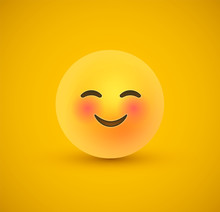 Cute Smile Yellow Emoticon Face In 3d Background
