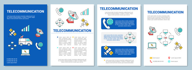 Telecommunication industry template layout. Flyer, booklet, leaflet print design with linear illustrations. Media broadcast. Vector page layouts for magazines, annual reports, advertising posters