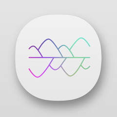 Sticker - Music frequency level app icon. UI/UX user interface. Vibration, noise level curve. Sound waves, waveform. Digital soundwaves, soundtrack rhythm. Web, mobile applications. Vector isolated illustration