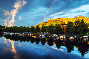 Wall Mural - View of the boats and yachts with Fredriksted fortress in Halden, Norway