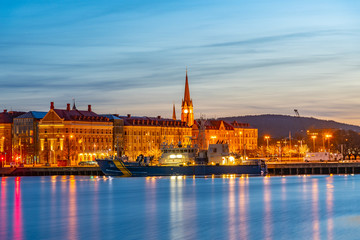 Wall Mural - Sunset cityscape of Sundsvall and a cultural center translated as Kultural Magasinet in Sweden