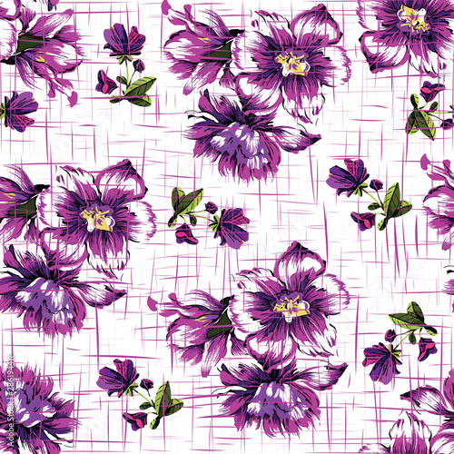 beautiful hand draw  flower with leaves branches pattern