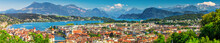 Historic City Center Of Lucerne With Famous Chapel Bridge And Lake Lucerne, Switzerland
