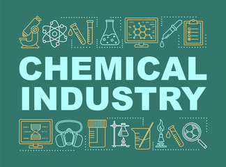 Chemical industry word concepts banner. Industrial chemicals producing. Laboratory research. Presentation, website. Isolated lettering typography idea with linear icons. Vector outline illustration