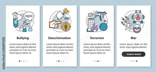 Fotografía Social violence onboarding mobile app page screen with linear concepts