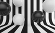 Abstract background with black and white line and balloons. Backdrop design for product promotion. 3d rendering