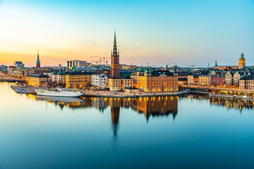 Wall Mural - Sunset view of Gamla stan in Stockholm from Sodermalm island, Sweden