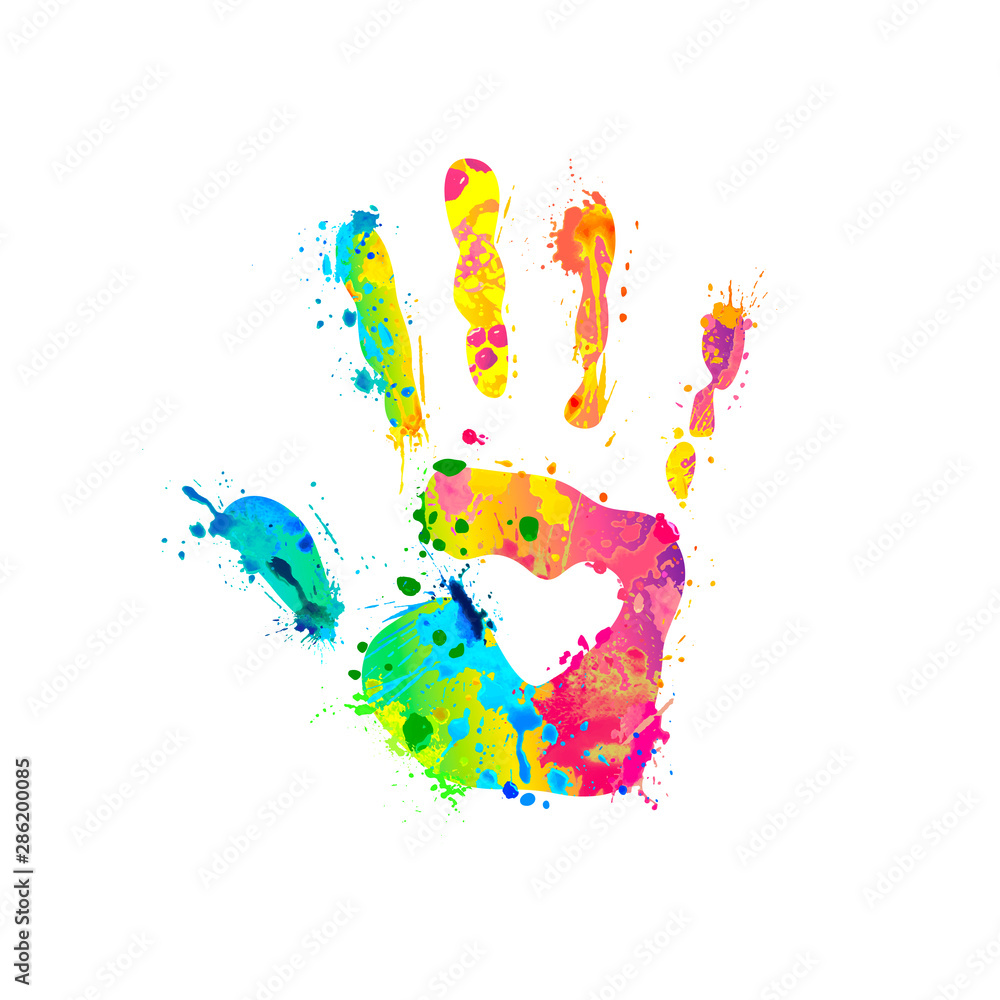 Hand sign of splash paint - obrazy, fototapety, plakaty 