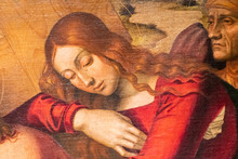 Detail Of Medieval Painting Showing Beautiful Long Haired Girl Weeping