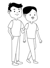 Sticker - Teenagers friends smiling and greeting cartoons in black and white