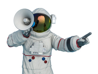 Wall Mural - astronaut protesting with a bullhorn in hand front view
