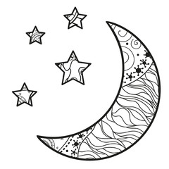 Wall Mural - crescent moon and stars with abstract patterns on isolation background. design for spiritual relaxat