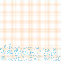 Wall Mural - Abstract checkered pattern with school supplies. Graphic paper background. Back to school. Hand drawn elements