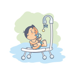 Wall Mural - baby boy in cradle mobile toy
