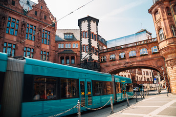 Wall Mural - Frankfurt old town Standesamt Mitte and modern tram in Frankfurt, Germany