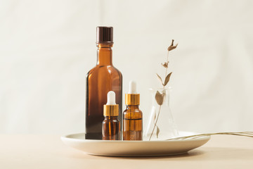 Wall Mural - natural skin care, herbal organic beauty product discovery at science lab,