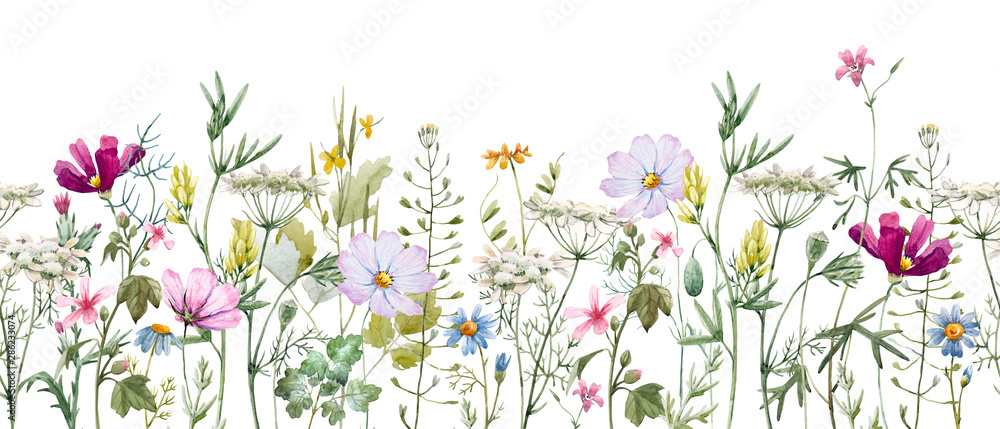 Watercolor floral pattern - obrazy, fototapety, plakaty 