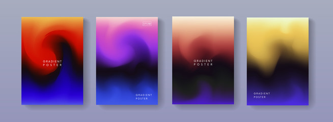 Poster - Set of modern colorful gradient background. Trendy abstract poster liquid design.  A4 size fluid backdrop illustrations for brochure, banner, print, flayer, card, placard.