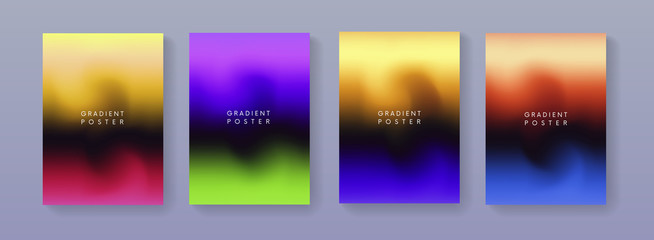 Poster - Set of covers with colorful vibrant gradient backgrounds. Trendy modern design poster.  A4 size abstract backdrop illustrations for brochure, banner, print, flayer, card, placard.