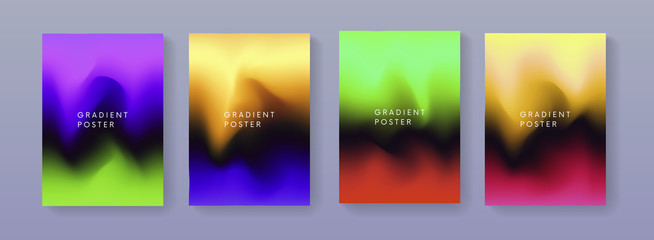 Poster - Set of covers with colorful vibrant gradient backgrounds. Trendy modern design poster.  A4 size abstract backdrop illustrations for brochure, banner, print, flayer, card, placard.