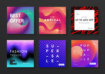 Poster - Set of modern sale banners. Trendy fluid gradient and liquid color backgrounds. Futuristic promo posters vector design.