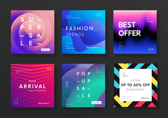 Poster - Set of modern sale banners. Trendy fluid gradient and liquid color backgrounds. Futuristic promo posters vector design.