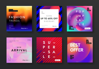 Poster - Set of modern sale banners. Trendy fluid gradient and liquid color backgrounds. Futuristic promo posters vector design.