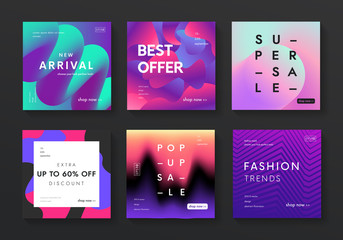 Poster - Set of modern sale banners. Trendy fluid gradient and liquid color backgrounds. Futuristic promo posters vector design.