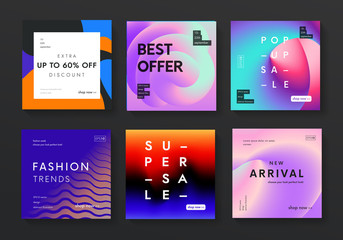 Poster - Set of modern sale banners. Trendy fluid gradient and liquid color backgrounds. Futuristic promo posters vector design.