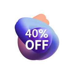 Sticker - 40% off special sale discount banner. Abstract fluid shape with promotion offer.