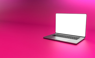 Wall Mural - Laptop template isolated on pink background. Mockup.