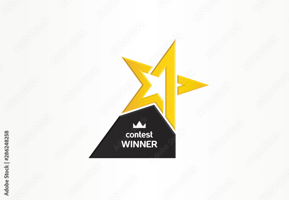 First place, contest winner, number one creative symbol concept. Award, champion abstract business logo idea. Gold star trophy icon. Corporate identity logotype, company graphic design tamplate - obrazy, fototapety, plakaty 